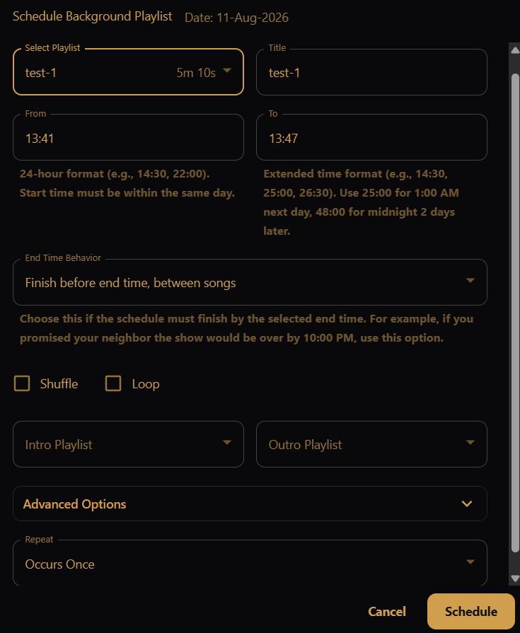 Background schedule