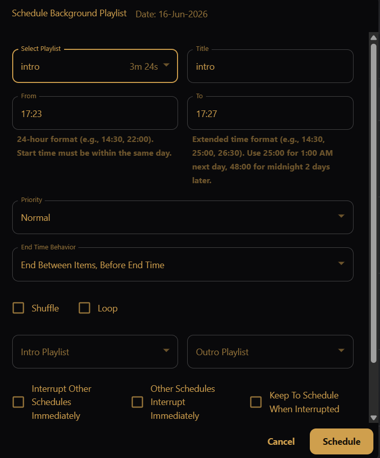 Background schedule