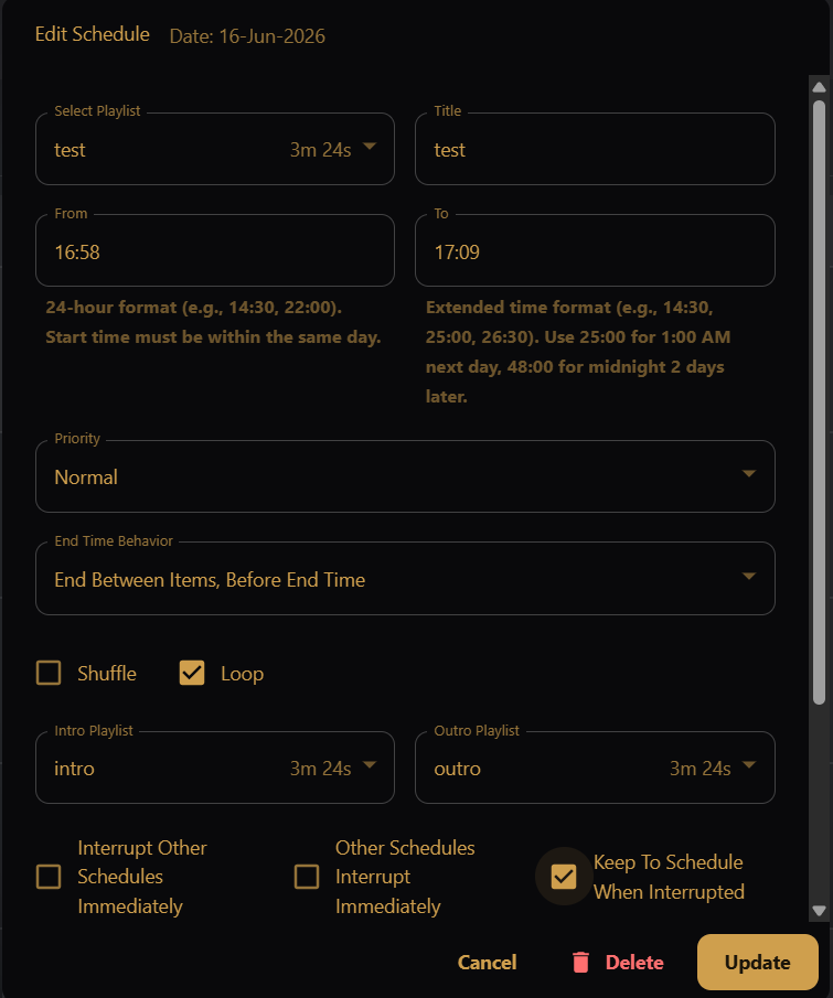 Schedule options